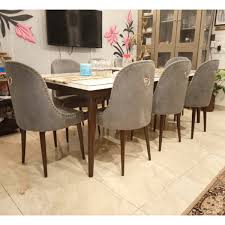Marble Glass Top Dining Table With 8