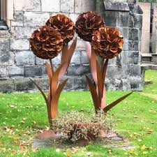 Dual Flower Rustic Garden Sculpture