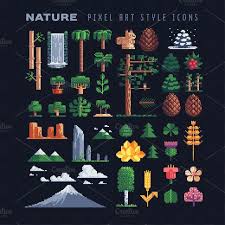 Nature Pixel Art Icons Set By
