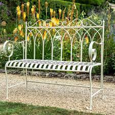 Metal Garden Bench Decorative Cream