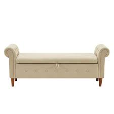 Beige Storage Bench Tufted Storage