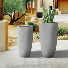 Plantara 32 Inch 23 6 Inch H Tall Raw Concrete Planter Large Outdoor Plant Pot Modern Tapered Flower Pot For Garden Size Grey