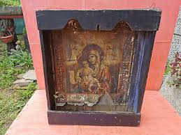 Old Antique Wooden Iconostasis Wall