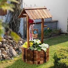 Outdoor Wishing Well Wooden Planter