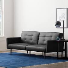 Lucid Comfort Collection Futon Sofa Bed Black Faux Leather