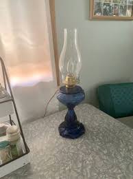 Blue Glass Oil Lamp Converted To