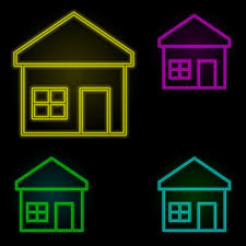 House Neon Color Set Icon Simple Thin