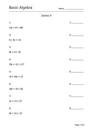 Math Basic Algebra Equations Worksheet