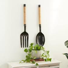 Black Aluminum Spoon And Fork Utensils Wall Decor Set Of 2 8 W 35 H