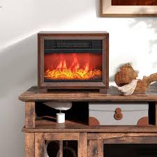 13 In 750 Watt Mini Wooden Space Tabletop Portable Freestanding Electric Fireplace With Realistic Flame Effect In Brown