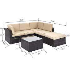 4 Piece Wicker Patio Conversation Set Outdoor Seating Sofa Set With Tan Cushions