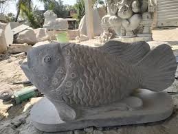 Black Stone Fish Sculpture For