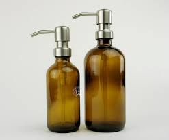 Amber Glass Bottle Soap Dispenser Set