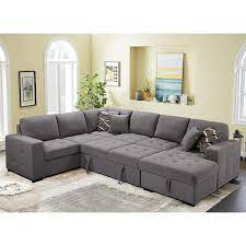 123 In U Shaped Pull Out Sectional Sofa Bed Couch With Storage Chaise And Pillows For Large Space Dorm Apartment Gray