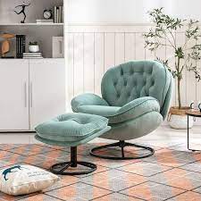 Mint Green Velvet Tufted Accent Sofa Chair And Ottoman Set