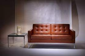 Tan Leather Sofa By Florence Knoll