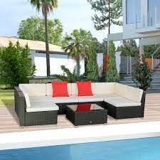 Outsunny 7 Piece Patio Furniture Sets Outdoor Wicker Conversation Set Pe Rattan Sectional