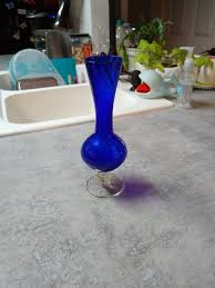 Cobalt Blue Swirl Art Glass Vase Clear