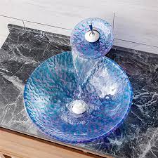 Round Sink And Tap Set Tempered Glass