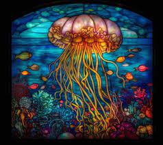 A Stained Glass Window With A Jellyfish