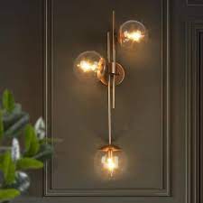Lnc Modern Gold Bathroom Vanity Light 3 Light Decorative Cer Wall Sconce With Clear Glass Globes Linear Ambient Light