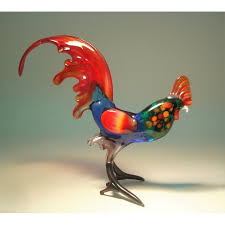 Red Tail Elegant Glass Rooster Figurine