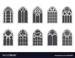 Church Medieval Windows Set Old Gothic
