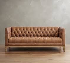 Edgewood Leather Sofa Polyester Wrapped Cushions Keystone Blush Pottery Barn