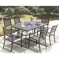 Phi Villa 7 Piece Metal Outdoor Patio Outdoor Dining Set With Rectangle Table And Elegant Stackable Chairs