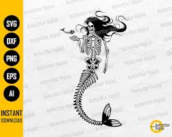 Mermaid Skeleton With Fish Svg Gothic
