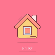 House Building Icon In Comic Style Home