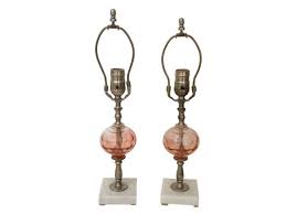 Vintage Pink Glass Table Lamps Town Sea