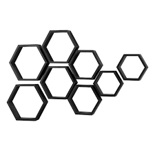 Hexagon Floating Shelves Honeycomb Shelves For Wall Black Set Of 8