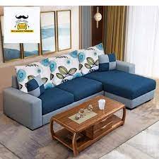 Blue 7 Seater L Shape Designer Sofa Set