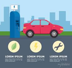 Electric Vehicle Car In Charging