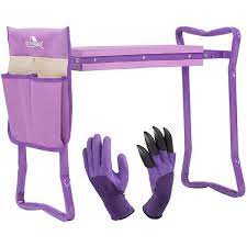 Garden Kneeler And Seat Folding Kneeling Bench Stool With Tool Pouches For Gardening Purple