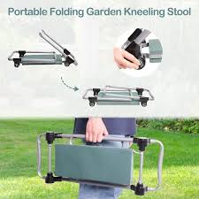 Garden Kneeler And Seat With Tool Bag Pouch Foldable Garden Stool With Eva Foam Kneeling Pad Medium Green