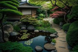 Japanese Garden With Large Pond