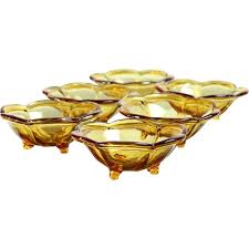 Lot Of 6 Vintage Amber Glass Bowls For