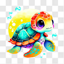 Colorful Cartoon Turtle Floating