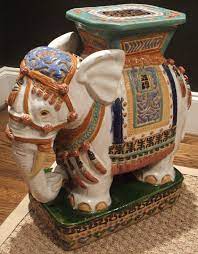 Garden Stool Decor Ceramic Elephant