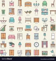 Room Furniture Linear Color Icons Set