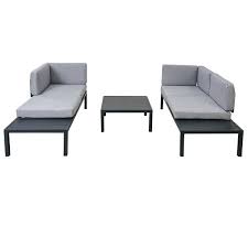 Black 3 Piece Aluminum Outdoor Alloy Sofa Sectional Set With Gray Cushion