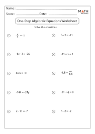 One Step Equations Worksheets Math Monks