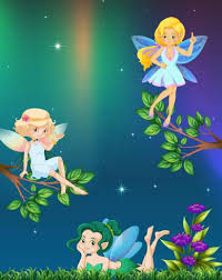 Three Fairies Flying In Garden At Night