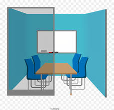 Empty Blue Meeting Room With Table And