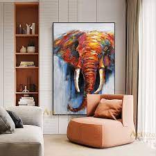 Large Colorful Elephant Painting On