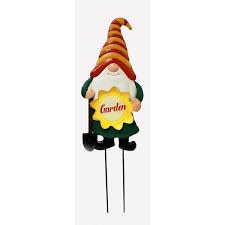 30 5 In Metal Gnome With Flower Garden Stake With Solar Led Lights