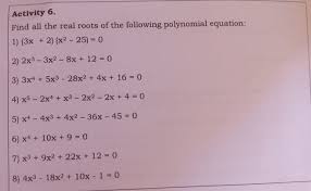 Activity 6 Find All The Real Roots Of