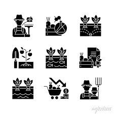Farming Black Glyph Icons Set On White